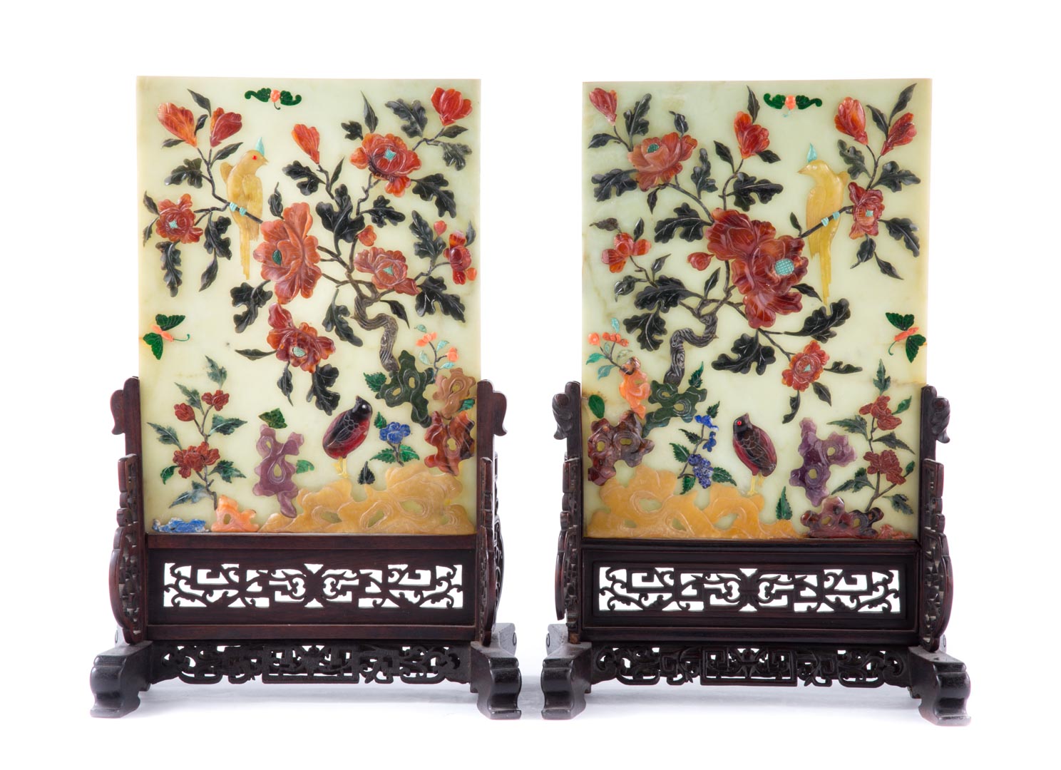 Appraisal: Pair of Chinese hardstone table screens late th early th