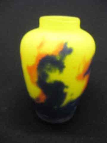 Appraisal: French Art Glass Vase mottled orange yellow blue signed deco