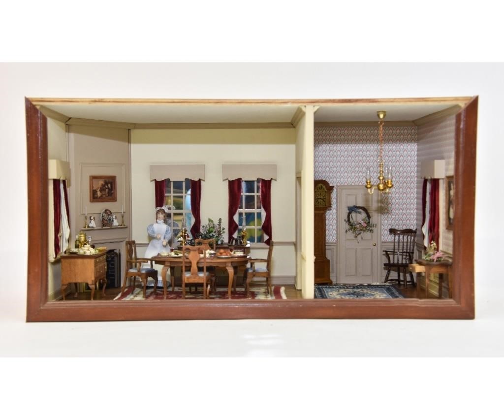 Appraisal: Fine room box featuring a Colonial interior setting wood and