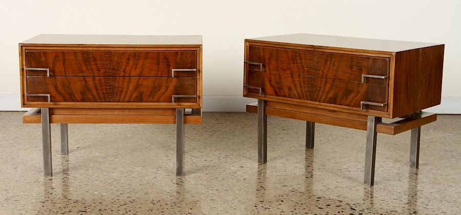 Appraisal: PAIR MID CENTURY MODERN BURL WOOD SIDE TABLES A pair