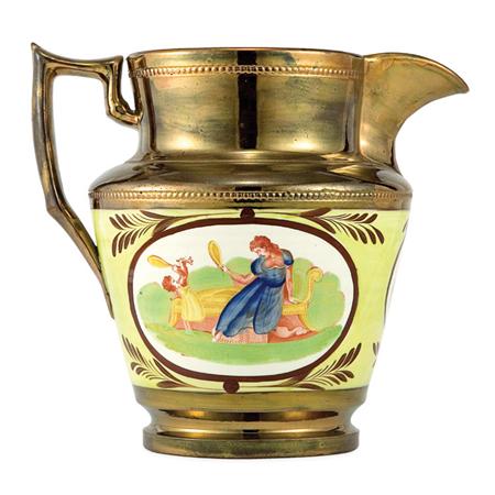 Appraisal: English Copper Lustre Yellow Glazed and Transfer Decorated Jug Estimate