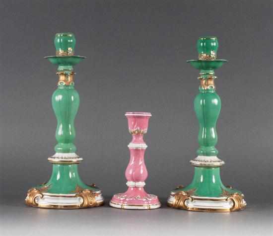 Appraisal: Pair of Meissen porcelain candlesticks and a similar smaller candlestick