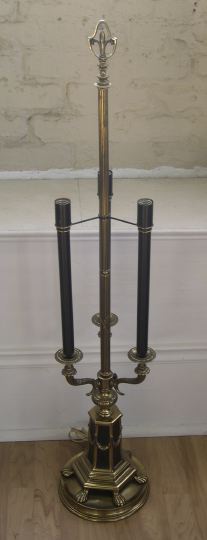 Appraisal: Stately Italian Gilded and Parcel-Ebonized Brass Three-Light Candelabrum Table Lamp