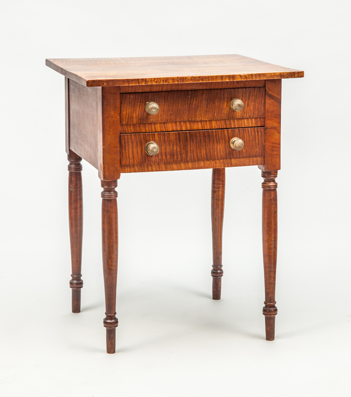 Appraisal: FEDERAL TIGER MAPLE TWO-DRAWER SIDE TABLE x x in Estimate