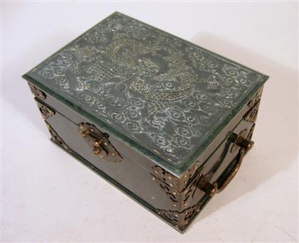 Appraisal: Chinese spinach jade and hardwood box qianlong mark th century