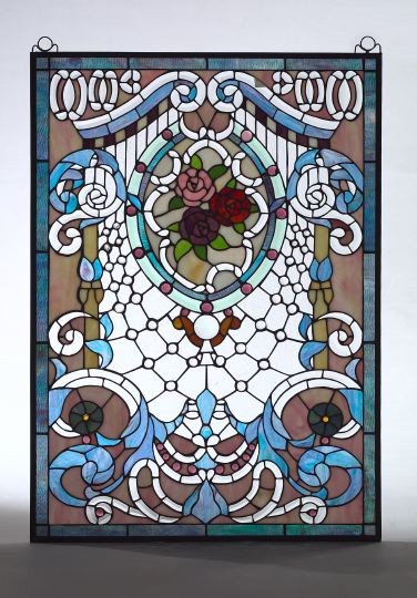 Appraisal: Attractive Large American Jeweled and Stained Glass Window Panel in