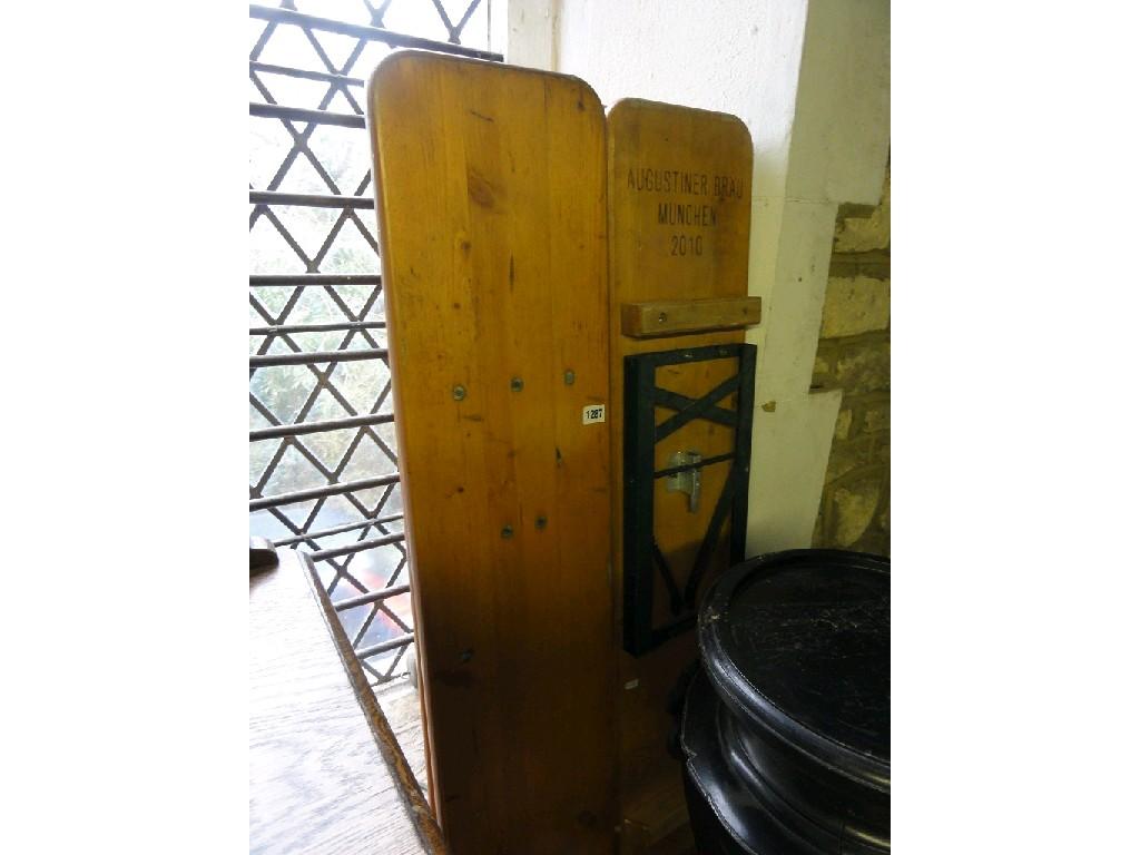 Appraisal: A stripped pine topped refectory picnic table with folding frame