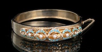 Appraisal: An Attractive Gold Bangle Bracelet with Turquoise Pearls A k