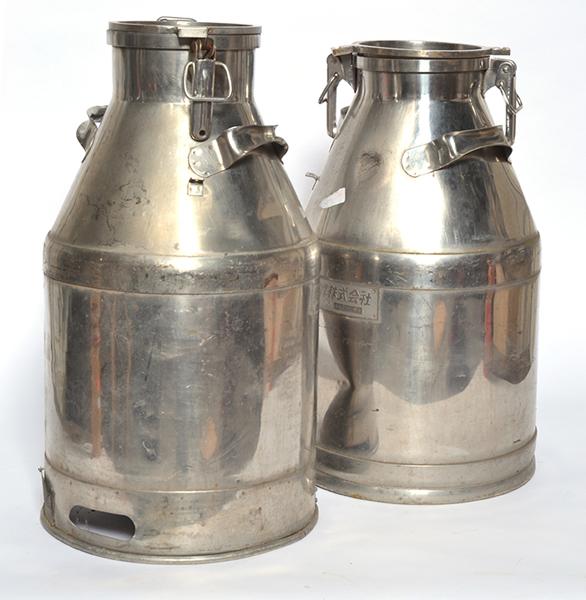 Appraisal: PAIR OF JAPANESE STAINLESS STEEL JUICE CONTAINERS cm high PAIR