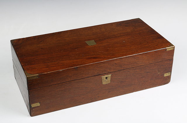 Appraisal: A TH CENTURY ROSEWOOD AND BRASS BOUND WRITING SLOPE with