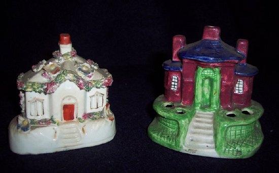 Appraisal: A Staffordshire cottage inkstand with blue roof and red brick