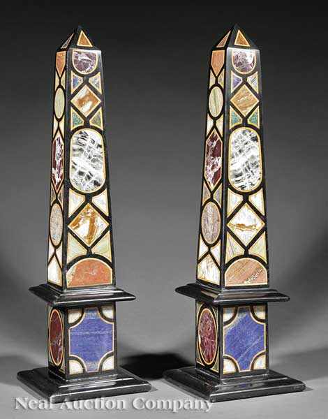 Appraisal: A Pair of Italian Specimen Marble Obelisks of typical form