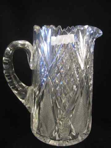 Appraisal: Brilliant Period Cut Glass Pitcher strawberry diamond fan '' excellent