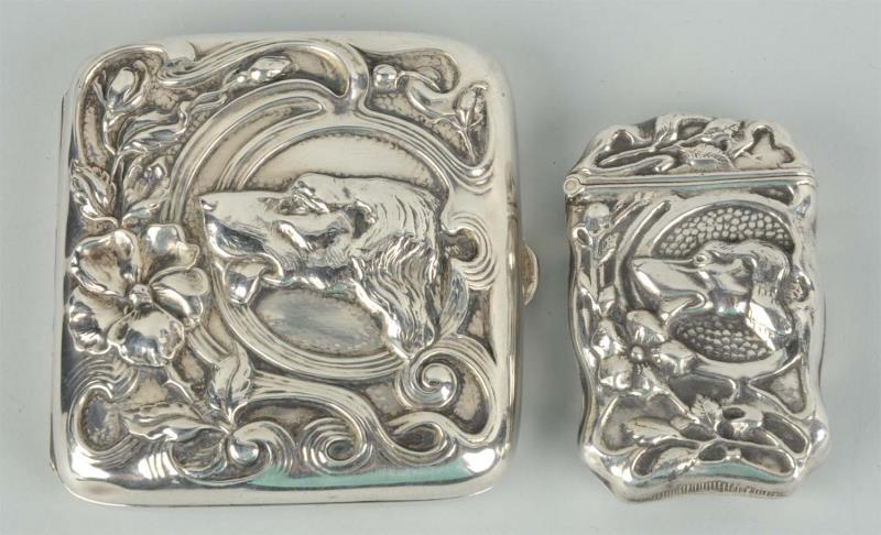 Appraisal: Lot Of Sterling Silver Cases Cigarette case with dog and