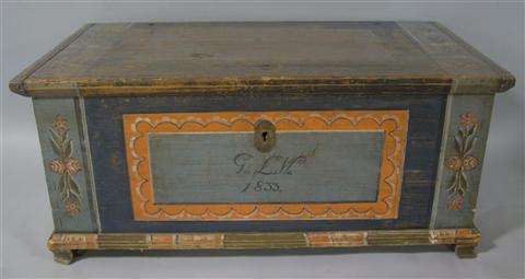 Appraisal: NORTHERN EUROPEAN BLUE PAINTED BLANKET CHEST TH CENTURY inscribed G