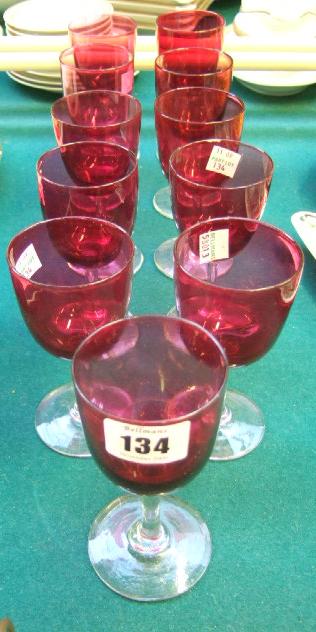 Appraisal: Eleven Cranberry glass wine glasses th century