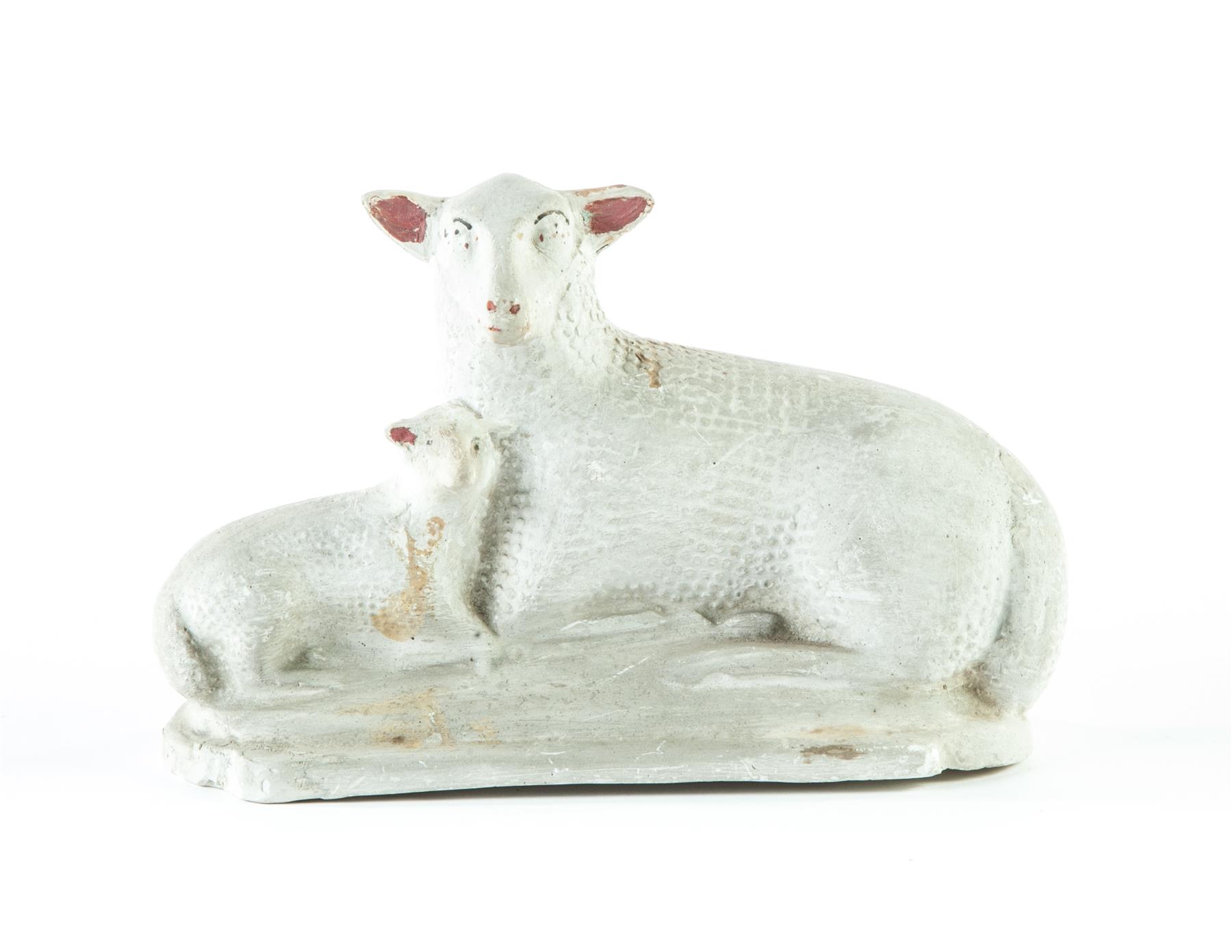 Appraisal: AMERICAN CHALKWARE SHEEP AND LAMB Late th-early th century Traces