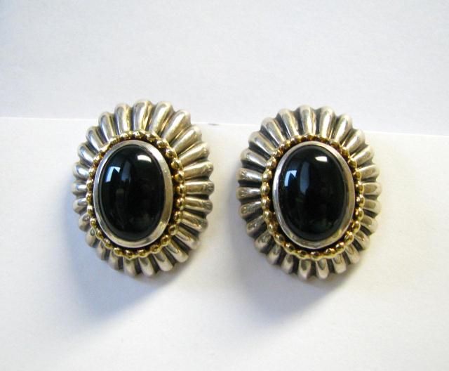 Appraisal: Lagos ''Caviar'' Collection k Sterling Earrings with cabachon onyx stones