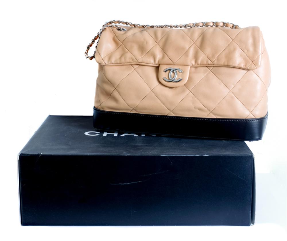 Appraisal: -TONE LAMBSKIN CHANEL QUILTED FLAP BAGImportant Italian made Chanel two