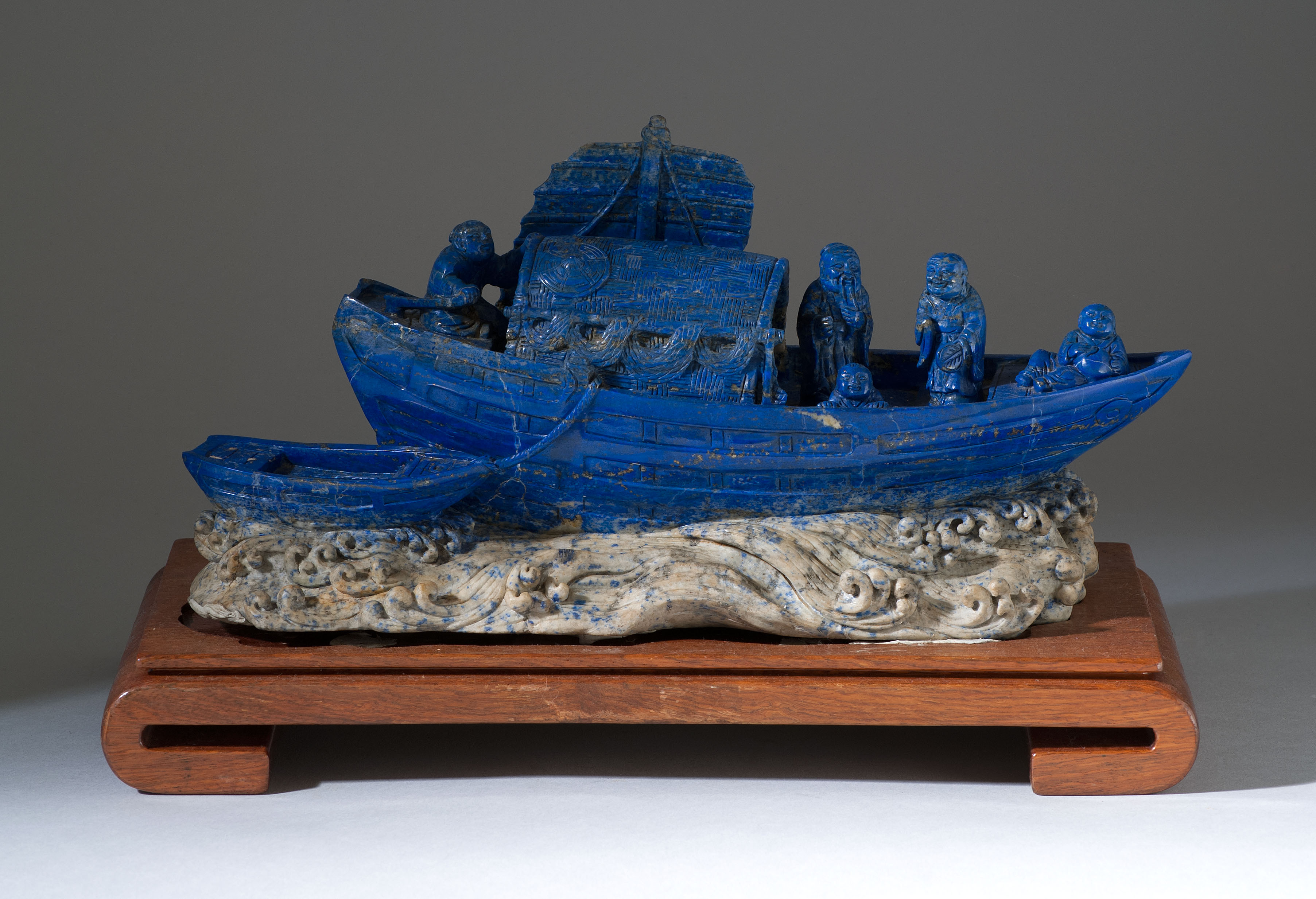 Appraisal: LAPIS LAZULI CARVING th CenturyIn the form of boatmen and