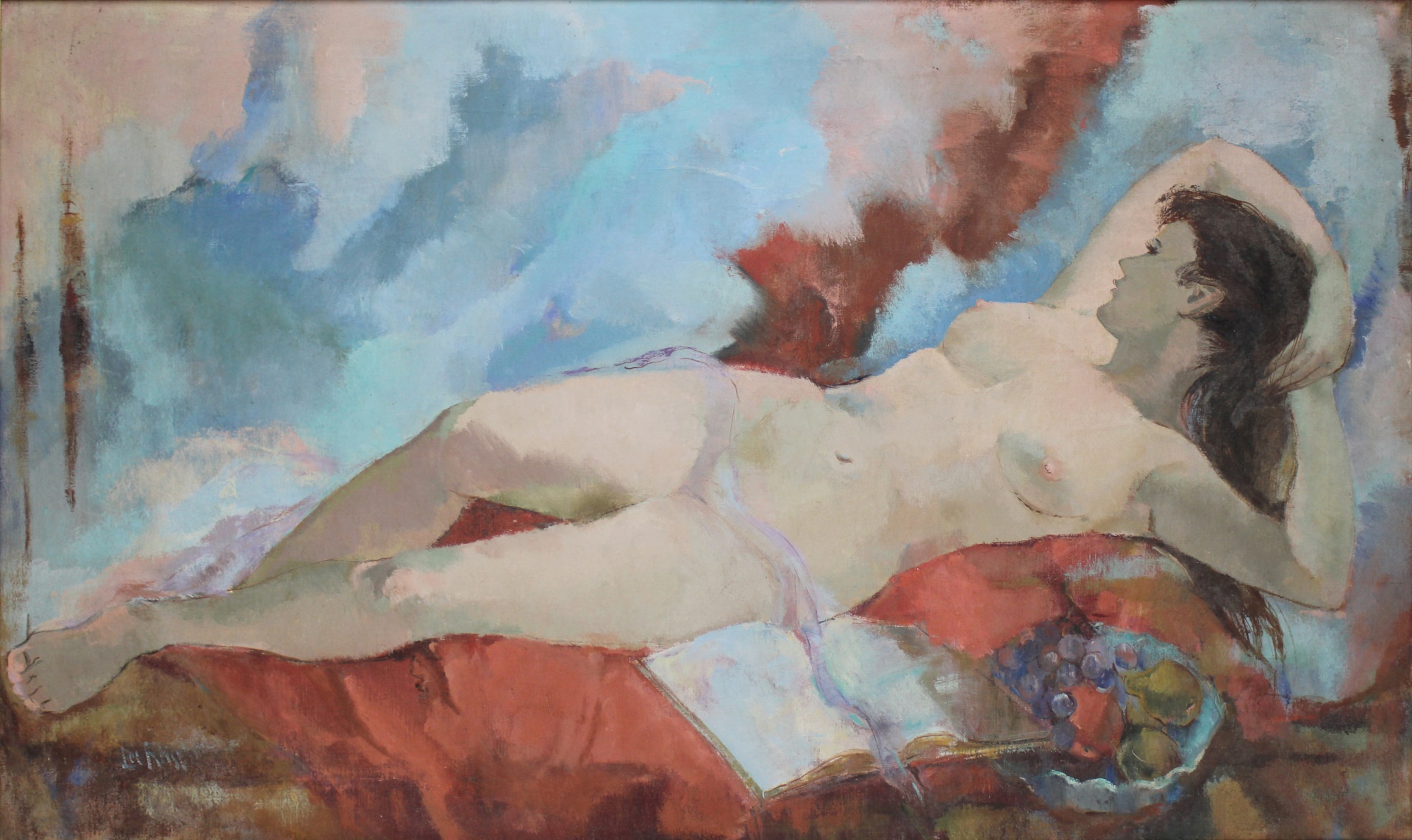 Appraisal: ILLEGIBLY SIGNED TH CENTURY Reclining Nude Large oil on canvas