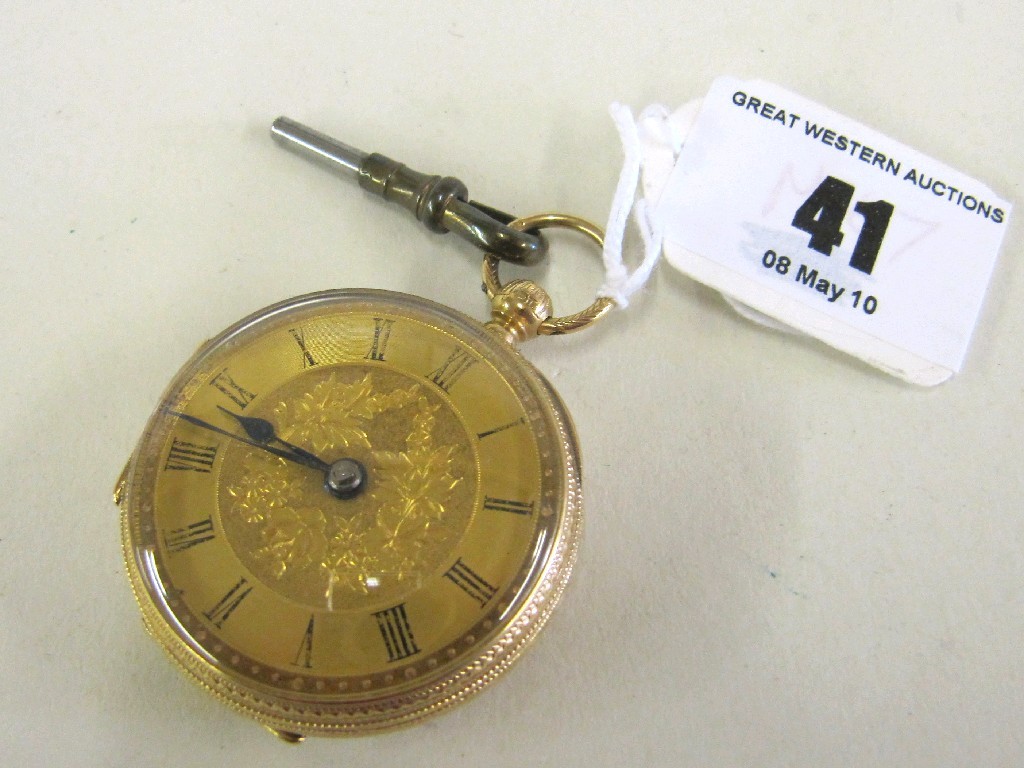 Appraisal: Eighteen carat gold cased fob watch hallmarked Chester