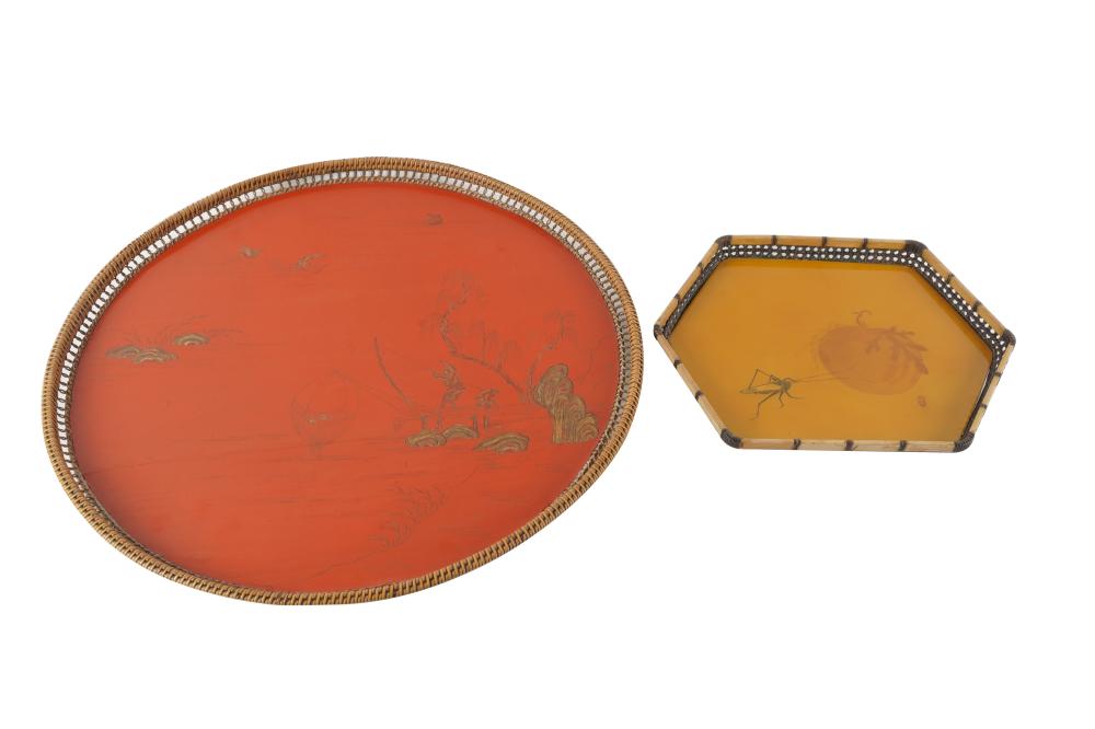 Appraisal: TWO JAPANESE LACQUERED TRAYSthe first circular depicting figures in a