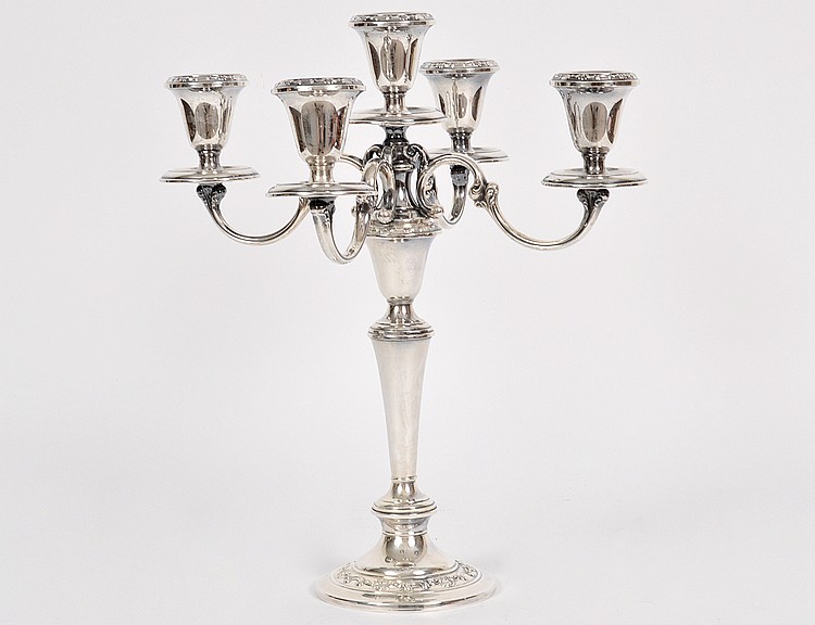 Appraisal: AMERICAN STERLING SILVER FIVE-LIGHT CANDELABRAGorham th Century The tapered standard