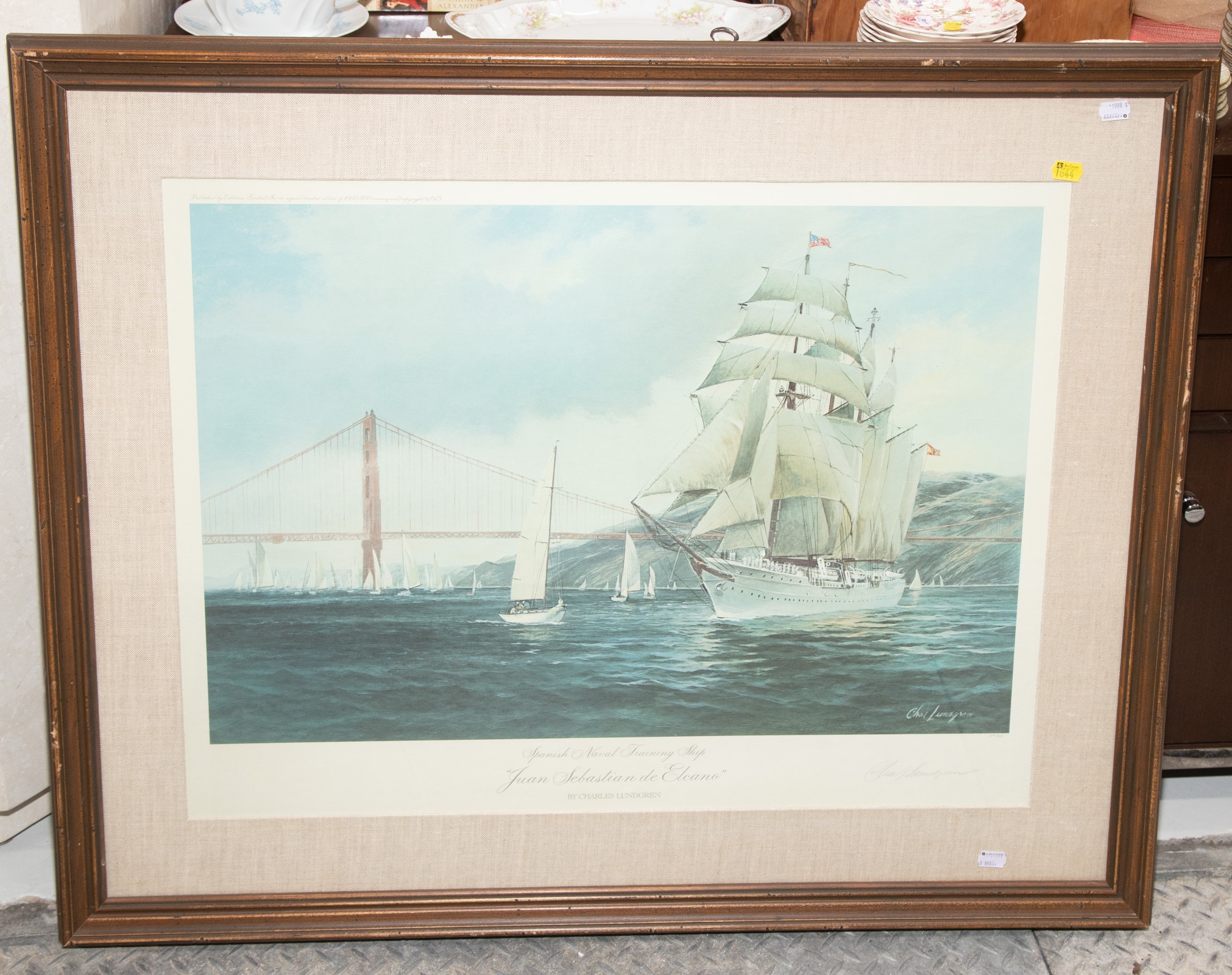 Appraisal: CHARLES LUNDGREN SPANISH NAVAL TRAINING SHIP PRINT Signed by artist