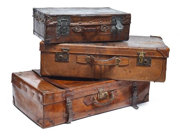 Appraisal: THREE VINTAGE LEATHER SUITCASES LARGEST HEIGHT WIDTH X CM DEPTH