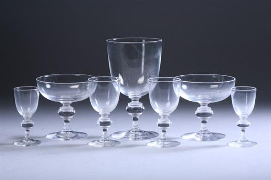 Appraisal: PIECES STEUBEN GLASS STEMWARE pattern knopped stem Including Six champagne