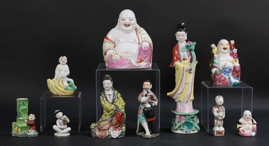 Appraisal: GROUPING OF CHINESE PORCELAIN FIGURESGrouping of Chinese porcelain figures Happy