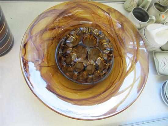 Appraisal: LARGE AMBER CLOUD GLASS BOWL WITH FROG