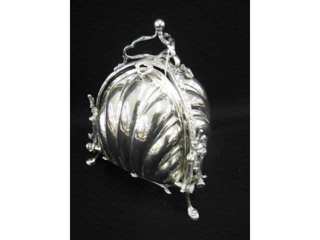 Appraisal: English Silverplate Bun Warmer trio of shells fold-out inner pierced