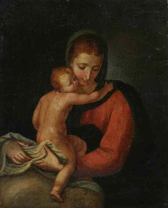 Appraisal: CONTINENTAL SCHOOL th Century MADONNA AND CHILD oil on canvas