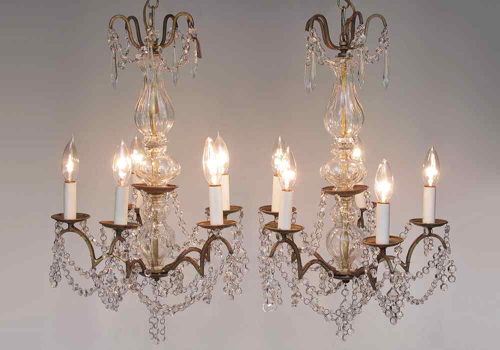 Appraisal: FINE PAIR OF PETITE CRYSTAL CHANDELIERS light '' h excluding