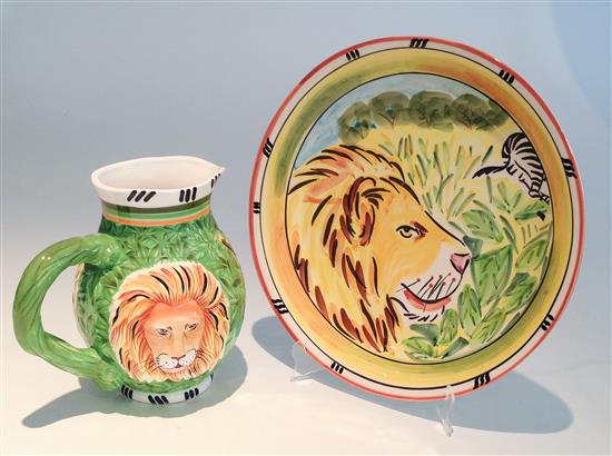 Appraisal: Sale Lot Two Handpainted Jungle Spree Pattern Ceramicware Height of