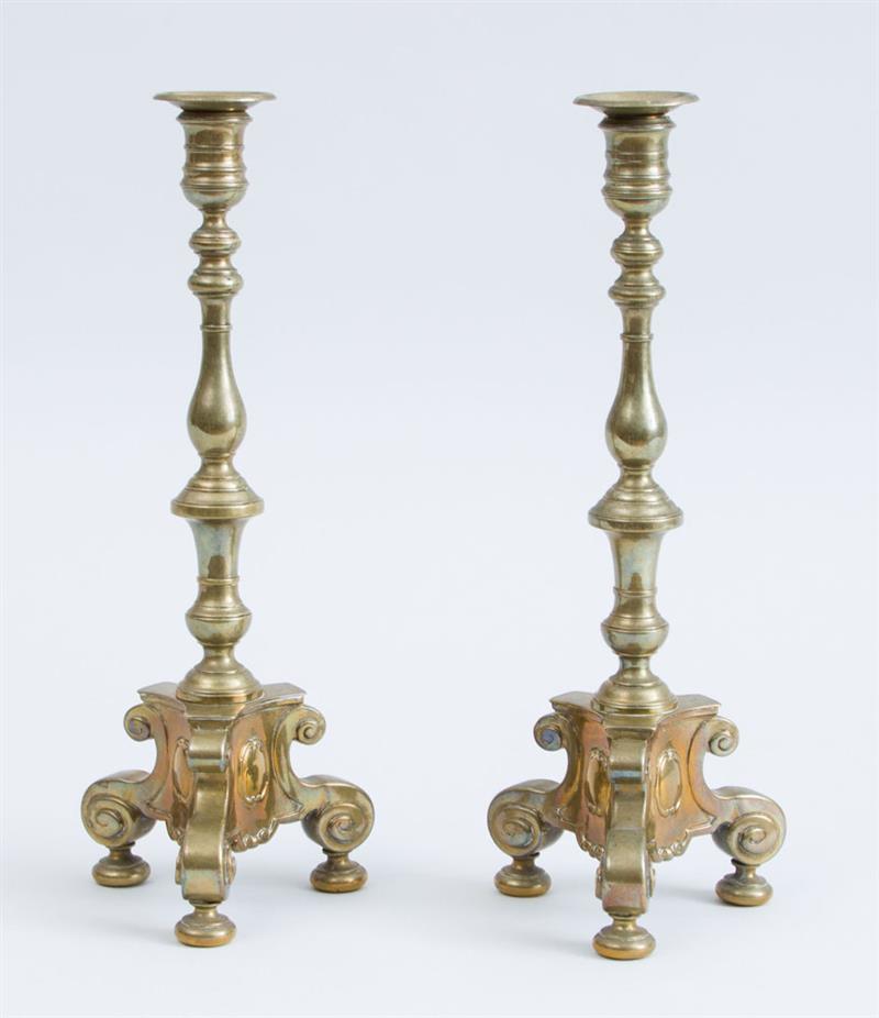 Appraisal: PAIR OF CONTINENTAL BAROQUE BRASS CANDLESTICKS PROBABLY FLEMISH x x