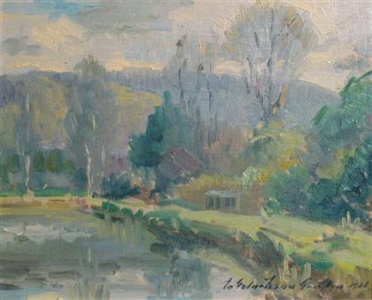 Appraisal: LEON GORDON american - SPRING LANDSCAPE Indistinctly dedicated bottom right