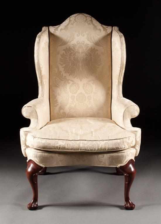 Appraisal: Queen Anne style mahogany upholstered wing chair Hickory Chair Co