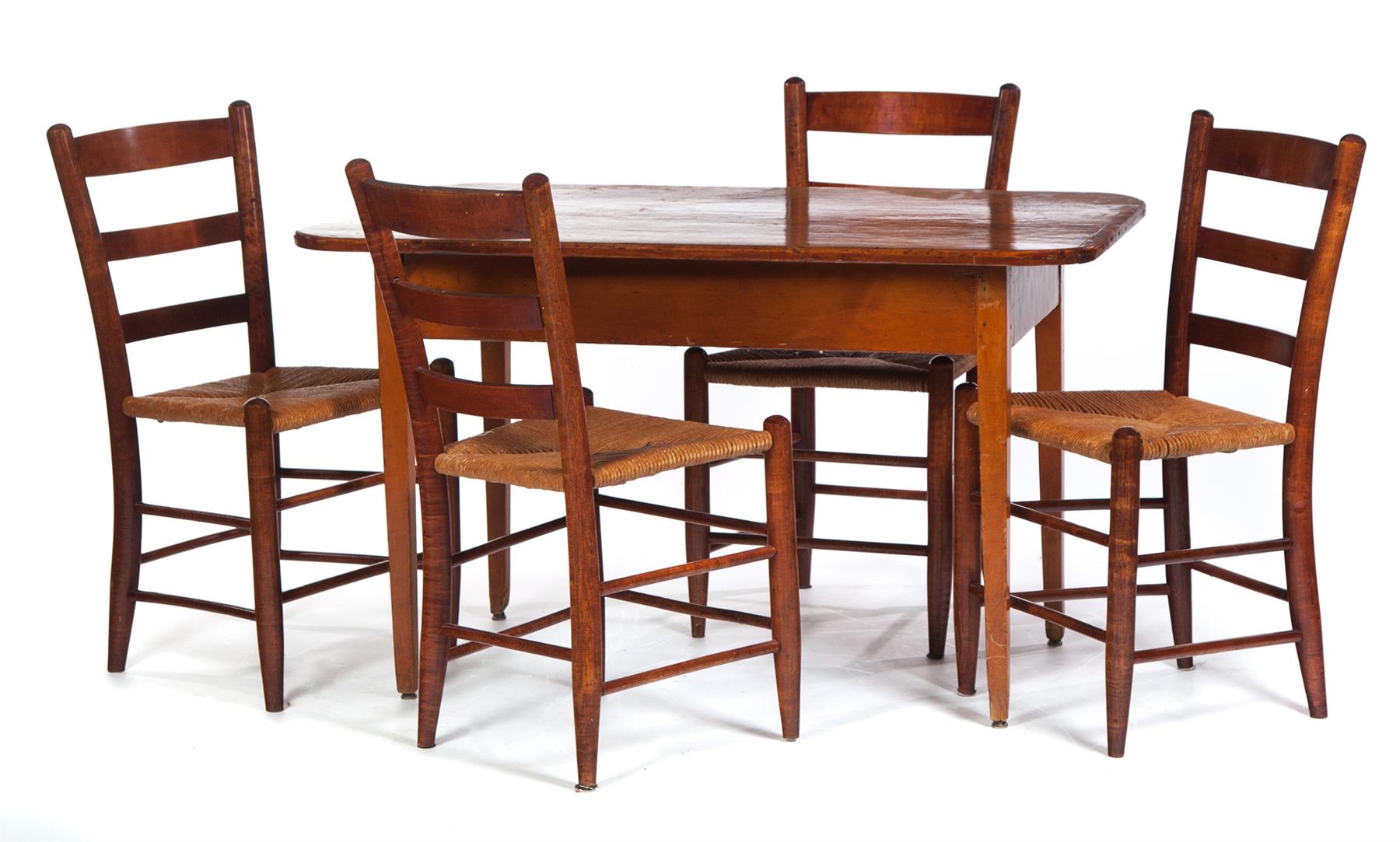 Appraisal: FIVE-PIECE DINING SET American pine Hepplewhite table with breadboard ends