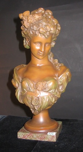 Appraisal: AN ART NOUVEAU STYLE BRONZE BUST of a lavishly dressed