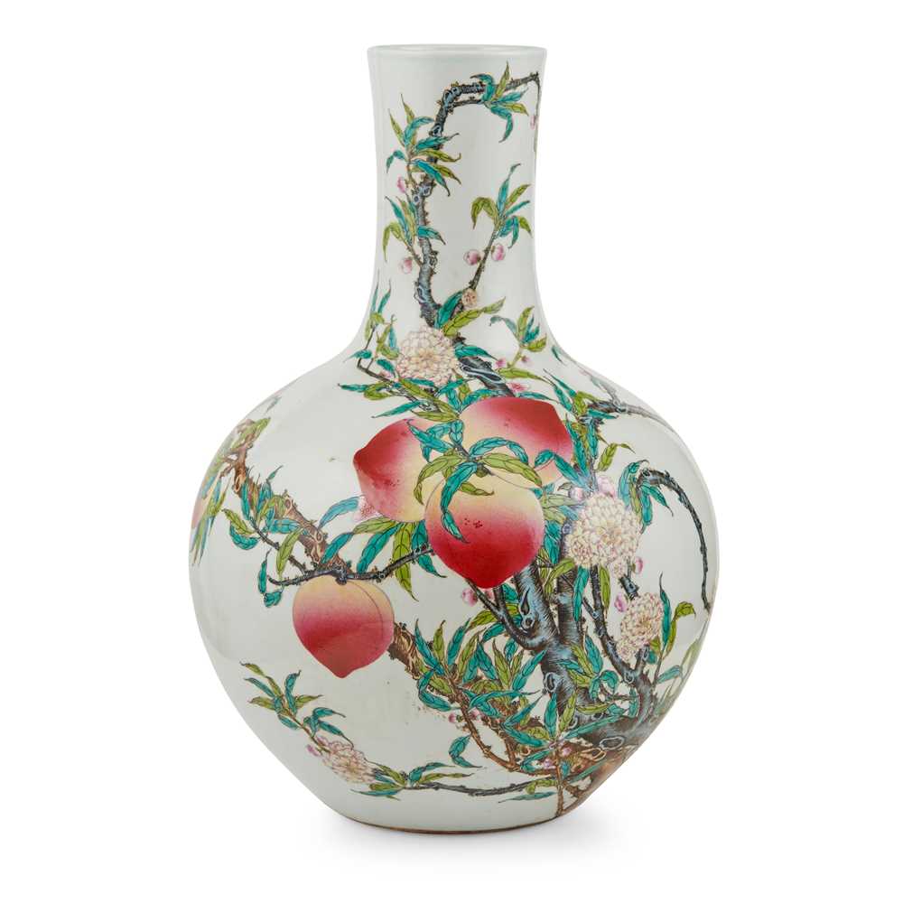 Appraisal: LARGE FAMILLE ROSE 'PEACH' BOTTLE VASE QIANLONG MARK BUT LATER