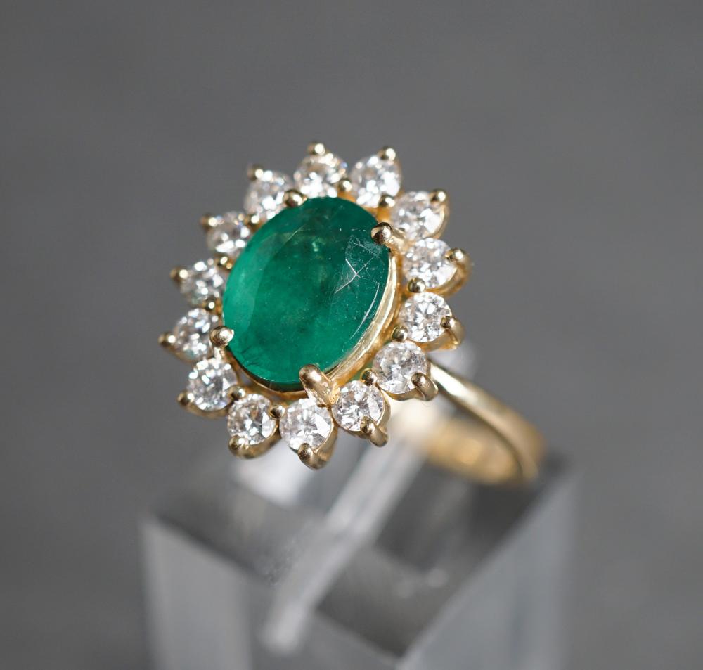 Appraisal: Effy -Karat Yellow-Gold Emerald and Diamond Ring Centered with one