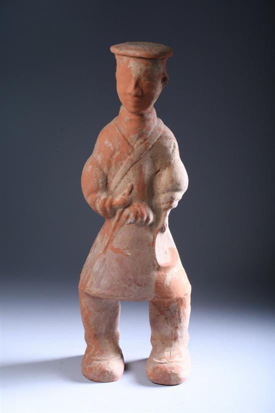 Appraisal: CHINESE RED POTTERY FIGURE OF MAN Han Dynasty Sichuan Province