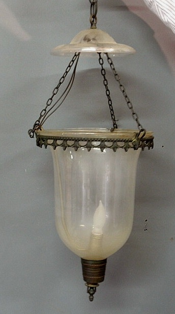 Appraisal: Glass hall chandelier with hurricane and smoke shades approx h