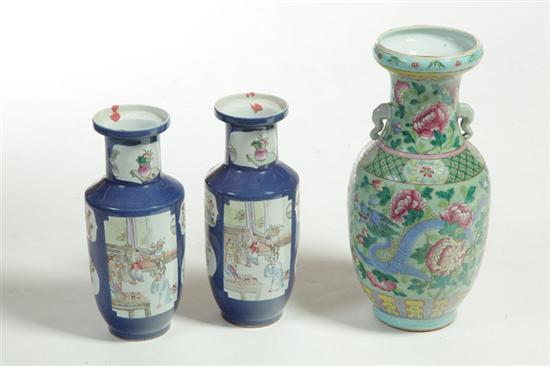 Appraisal: THREE VASES China late th- th century porcelain Pair of