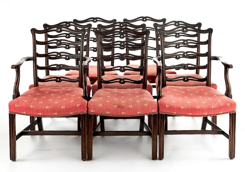 Appraisal: Set of Chippendale Revival Ribbon Back Chairs DESCRIPTION Set of