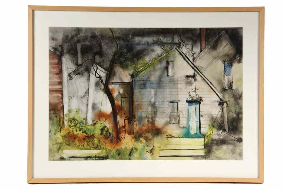 Appraisal: WATERCOLOR INK - 'House in Port Clyde' by William Thon