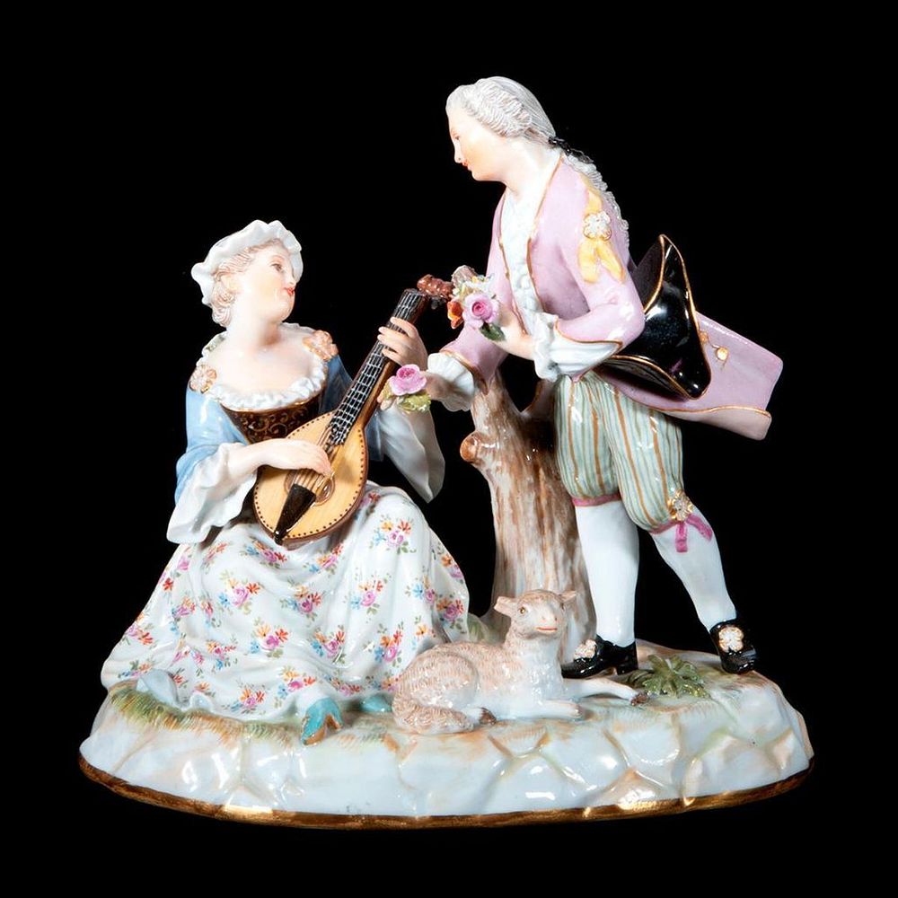 Appraisal: Meissen Figural Group German Meissen Girl playing the Lute for